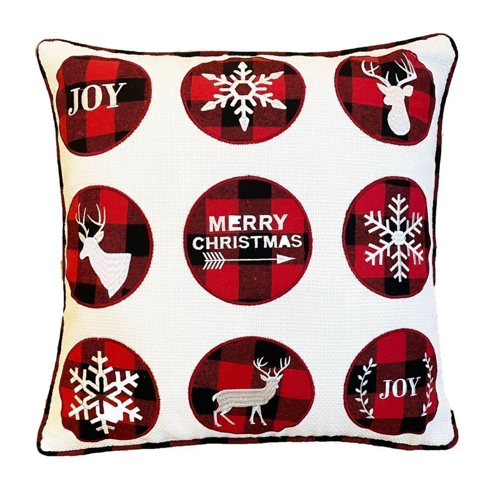 NEW Set of TWO Embroidered Buffalo Plaid Christmas Holiday Throw Pillow Covers - Picture 9 of 9